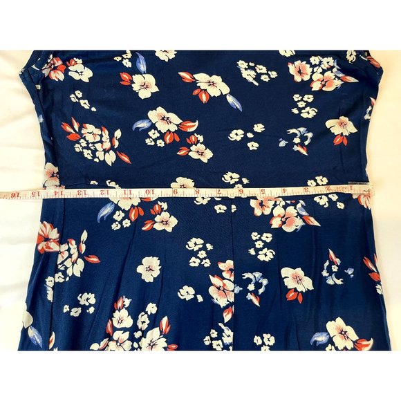 Lee Cooper Women Floral Midi Dress Cap Sleeves Back Keyhole Round Neck Blue SZ L - Picture 5 of 8